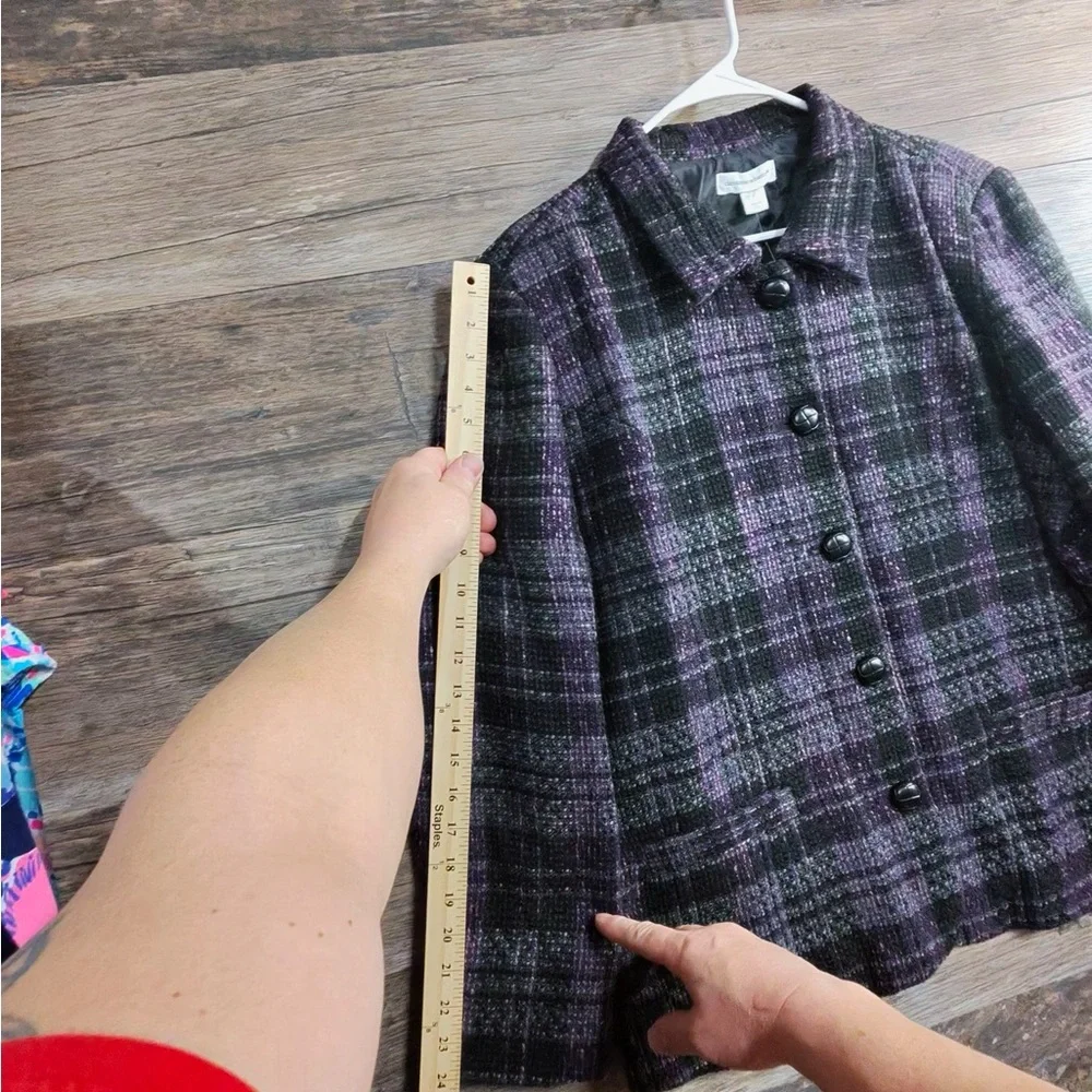 Christopher & Banks Purple and Black Plaid Blazer